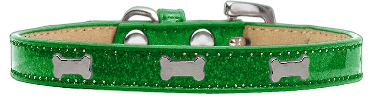 Silver Bone Widget Dog Collar Emerald Green Ice Cream Size 14